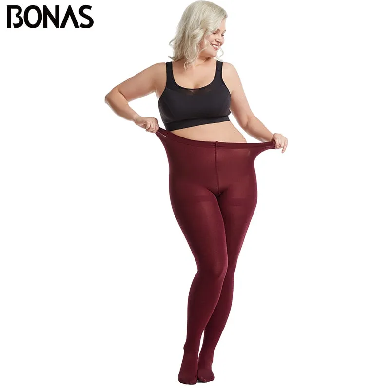 BONAS Velvet Leggings Autumn Winter Elasticity Breathable Black Plus Size Leggings Women Warm Polyester Leggings Woman Clothing