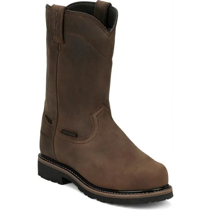 Justin Men's Pulley 10" Waterproof CT Met Guard Western Work Boot -Brown- SE4630