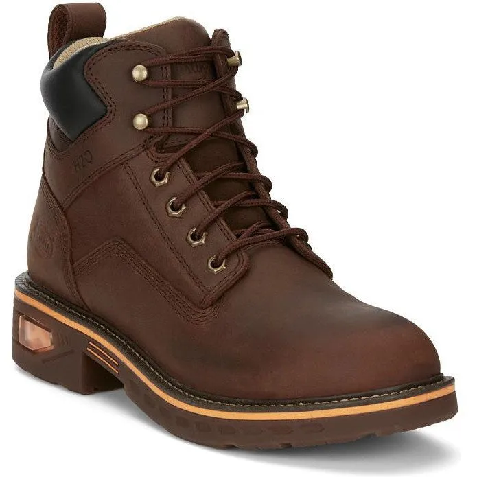 Justin Men's Resistor 6" WP Lace Up Western Work Boot -Brown- CR401